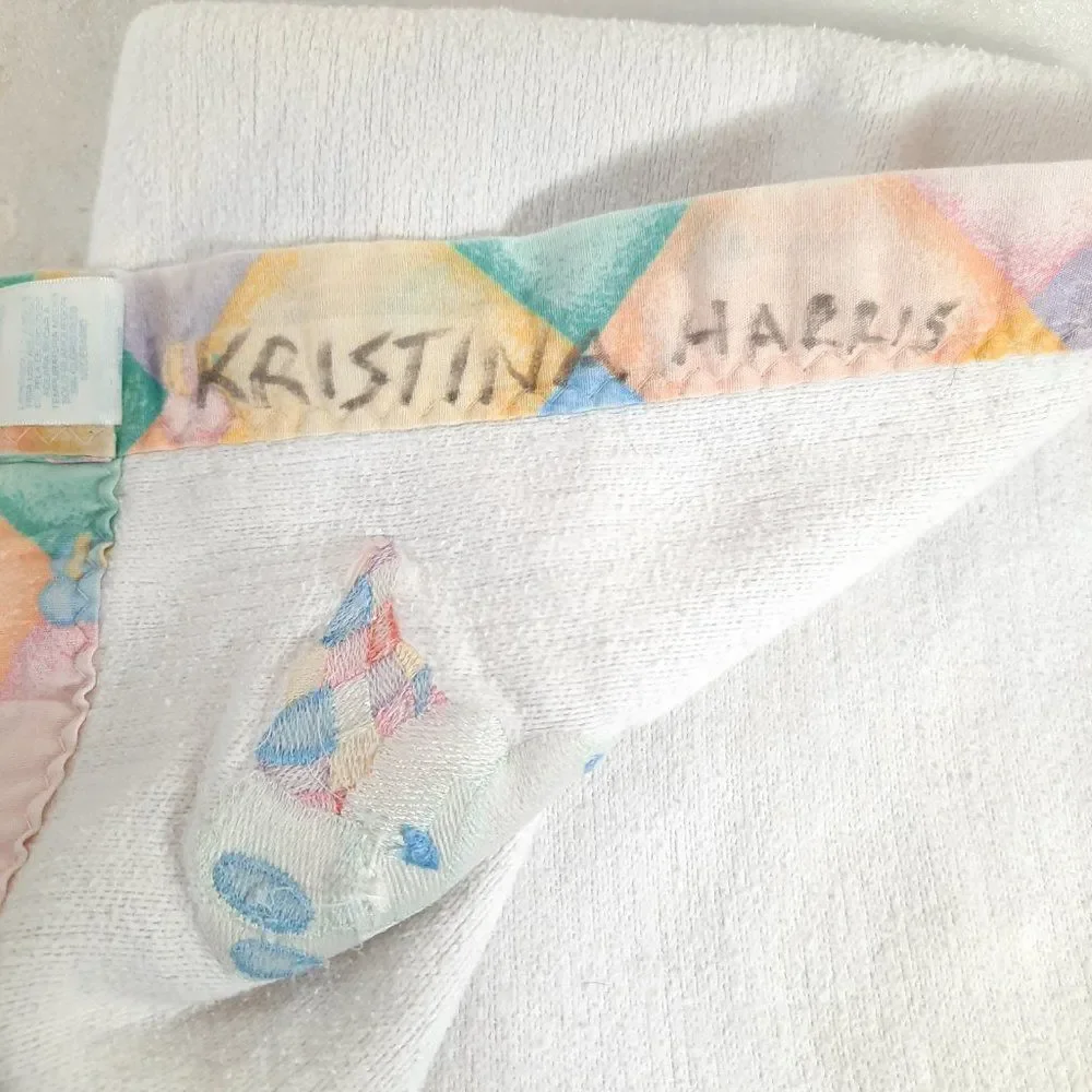 Vintage Carter's Teddy Bear baby Blanket Pastel patchwork Pattern‎ Cotton USA